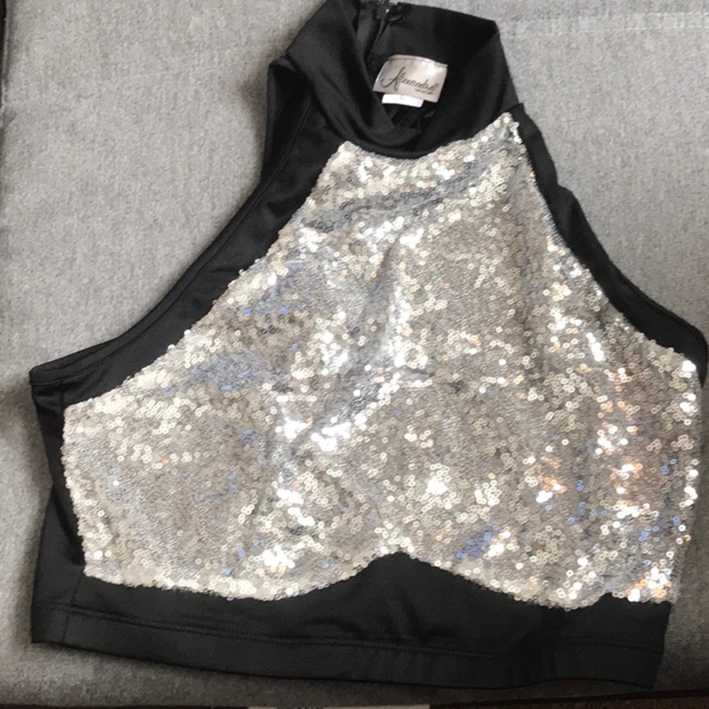 Black sequenced dance crop top